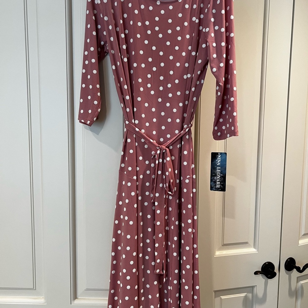 Nina Leonard Pink Wrap Sundress with Tie Front